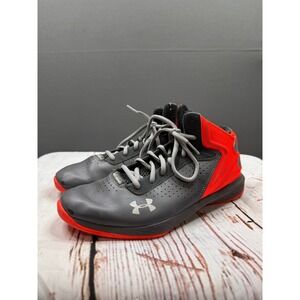 Under Armour‎ Basketball Shoes Kids Grey Orange High Top 1259014-041 Size 6Y
